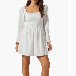 ASTR the Label Clinched Waist Long Sleeve White Minidress Size Medium